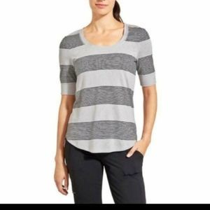 Athleta Stripe Breezy Tee Color Block Scoop Neck Half Sleeve Gray Charcoal Small
